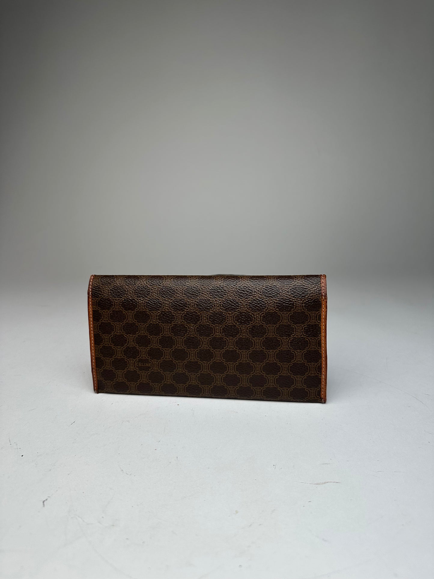 Vintage Celine Paris Triomphe Monogram Leather ID Holder Vrown