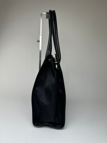 Vintage Courrèges Structured Leather Shoulder Tote Black