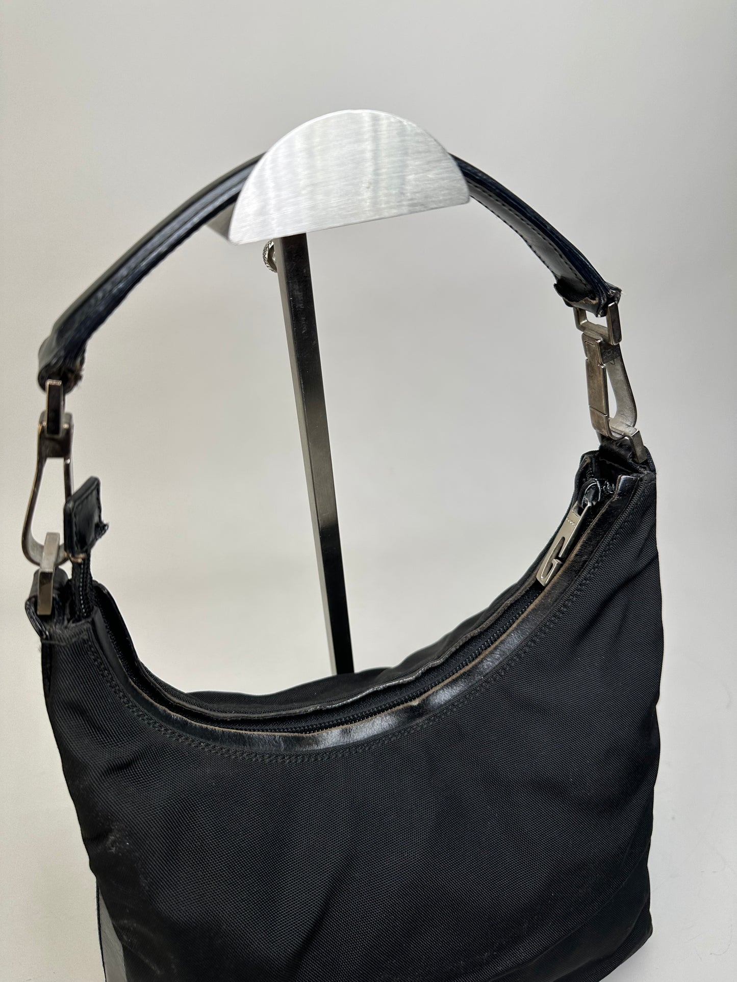 Vintage Gucci Nylon Shoulder Bag Black Silver