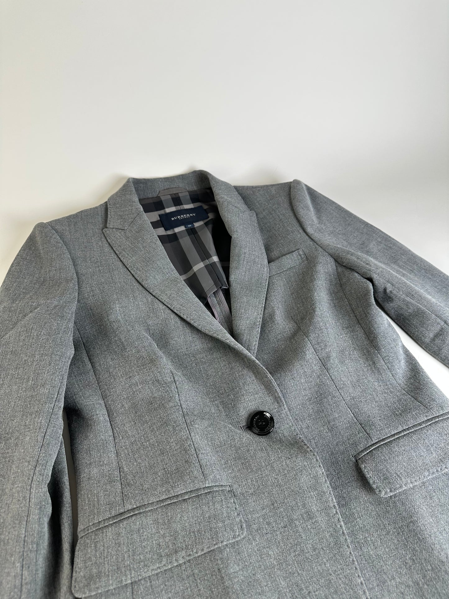 Vintage Burberry Wool Blend Blazer Grey M