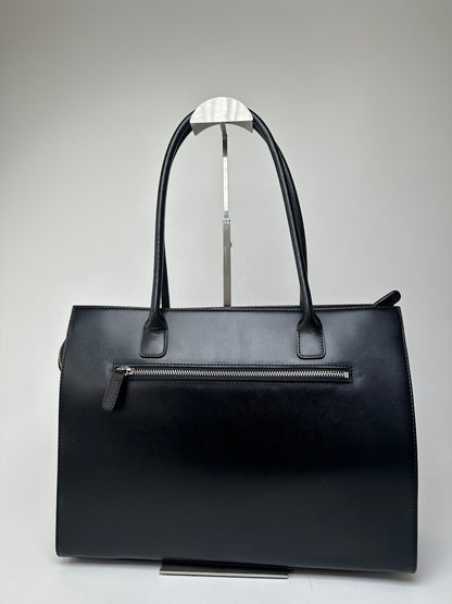 Vintage Courrèges Structured Leather Shoulder Tote Black