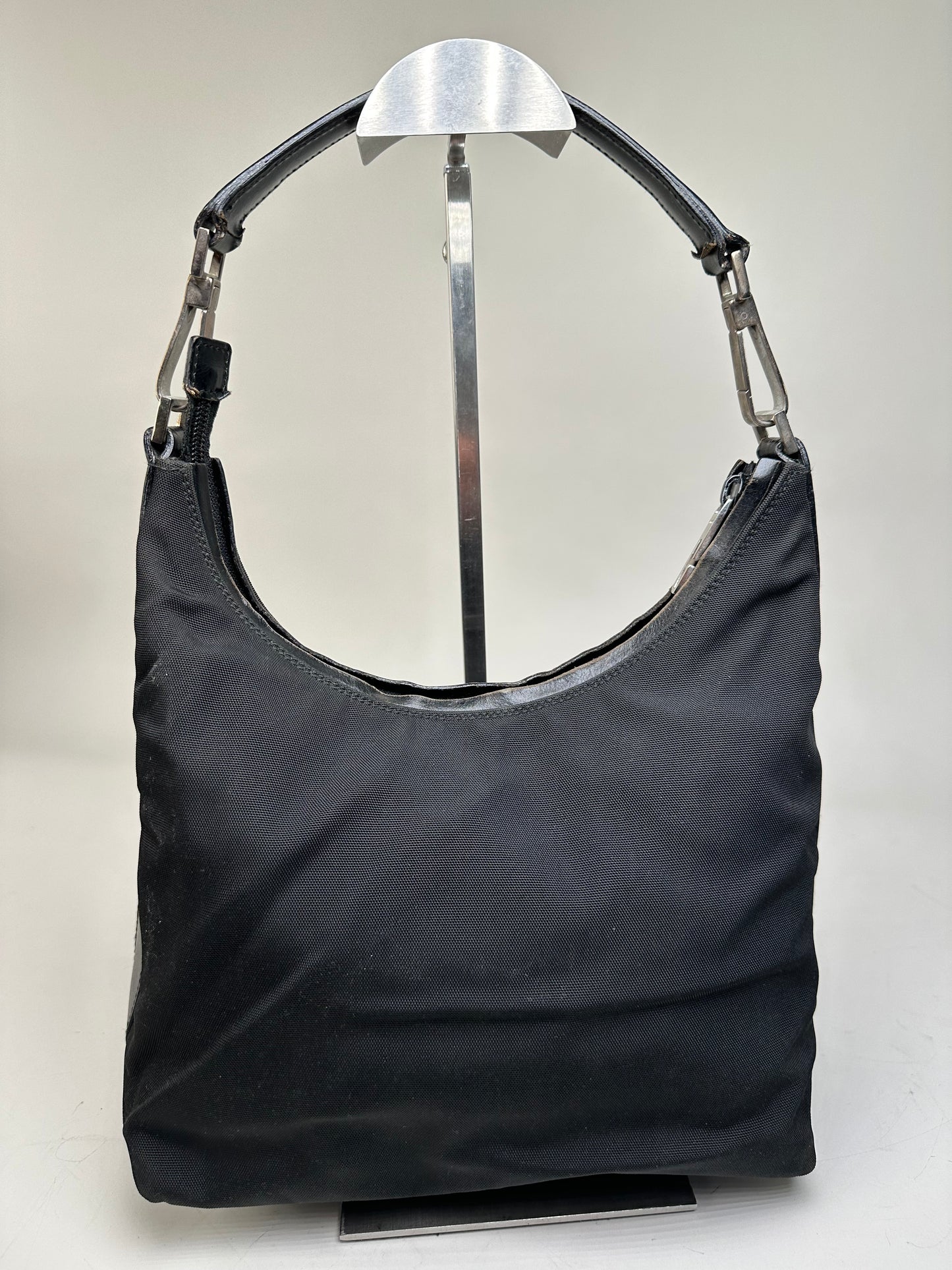 Vintage Gucci Nylon Shoulder Bag Black Silver