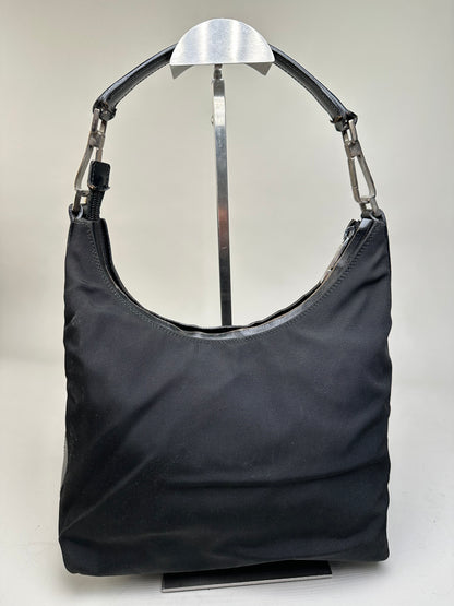 Vintage Gucci Nylon Shoulder Bag Black Silver
