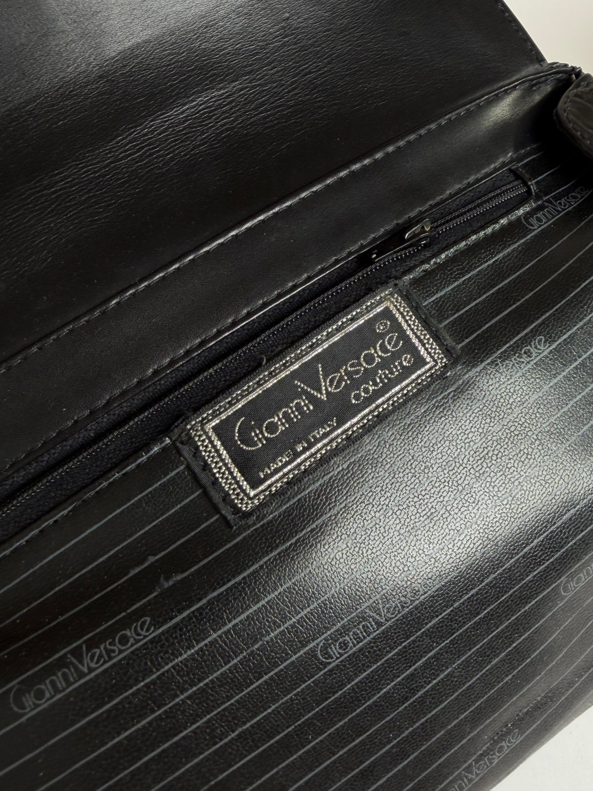 Vintage Versace Crocodile-Effect Flap Crossbody Bag Black Silver