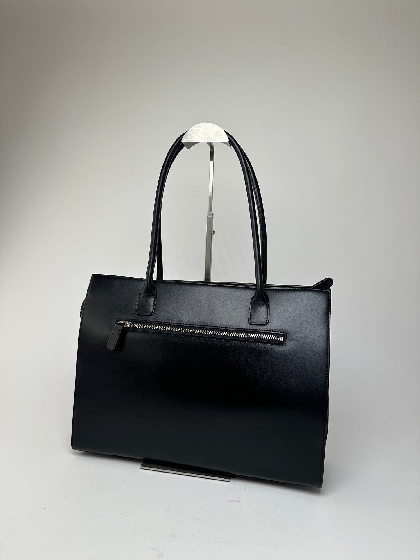 Vintage Courrèges Structured Leather Shoulder Tote Black
