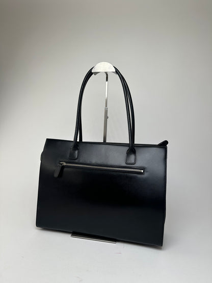 Vintage Courrèges Structured Leather Shoulder Tote Black