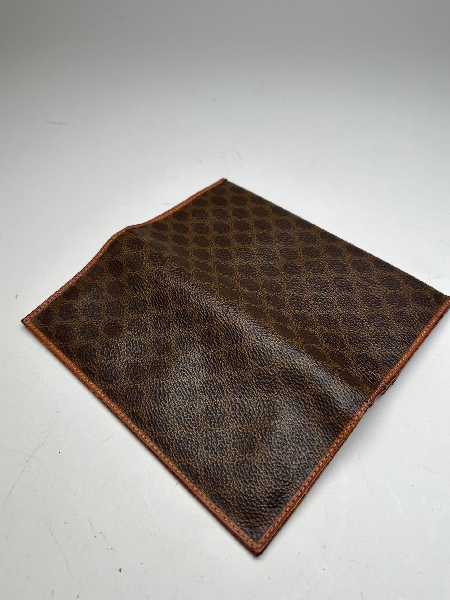 Vintage Celine Paris Triomphe Monogram Leather ID Holder Vrown