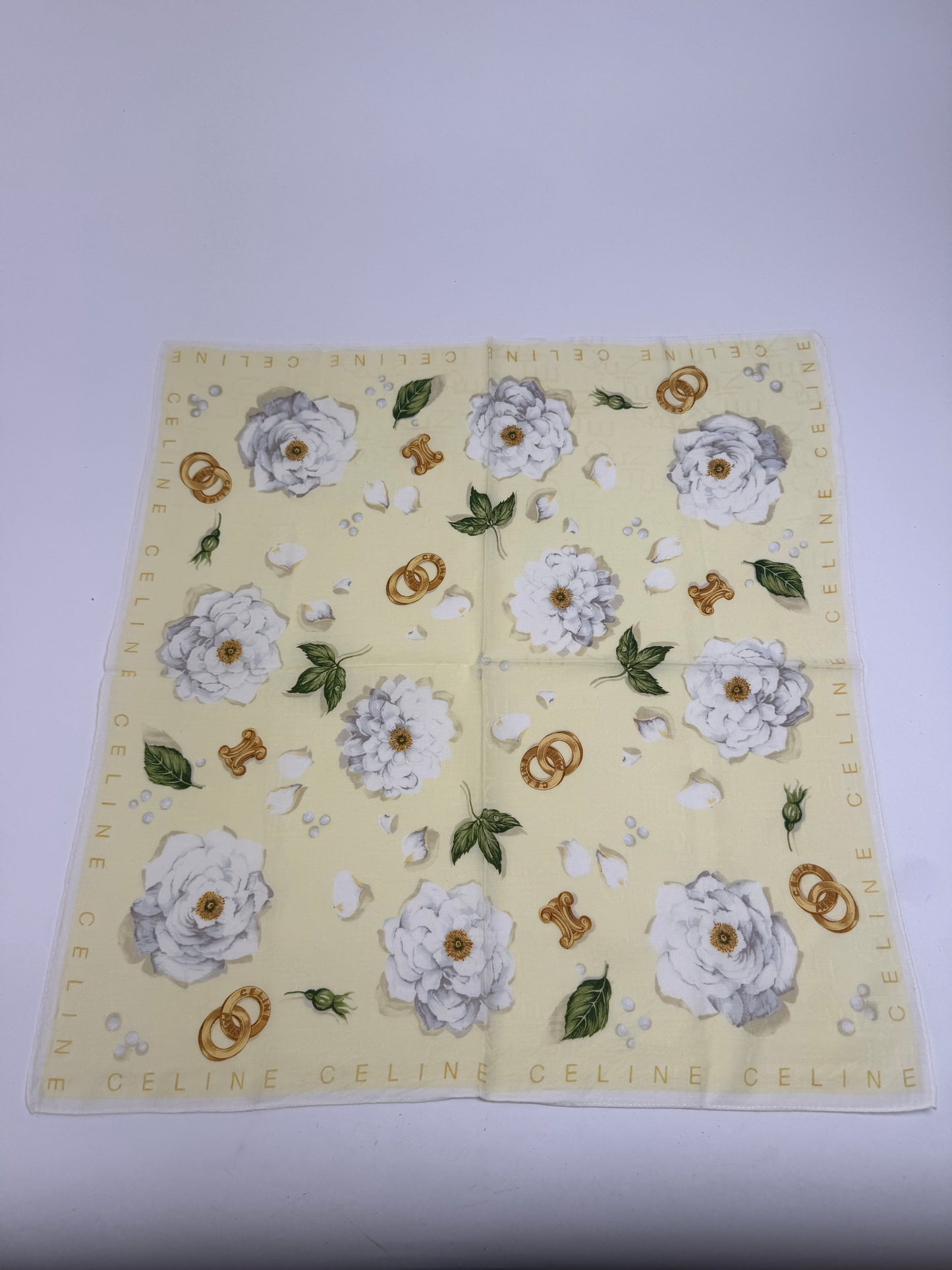 Vintage Celine Floral Scarf yellow white