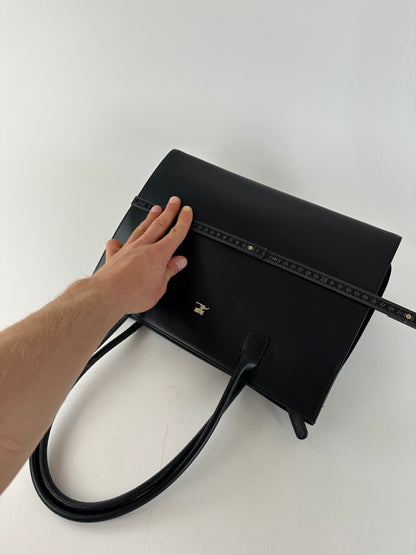 Vintage Courrèges Structured Leather Shoulder Tote Black