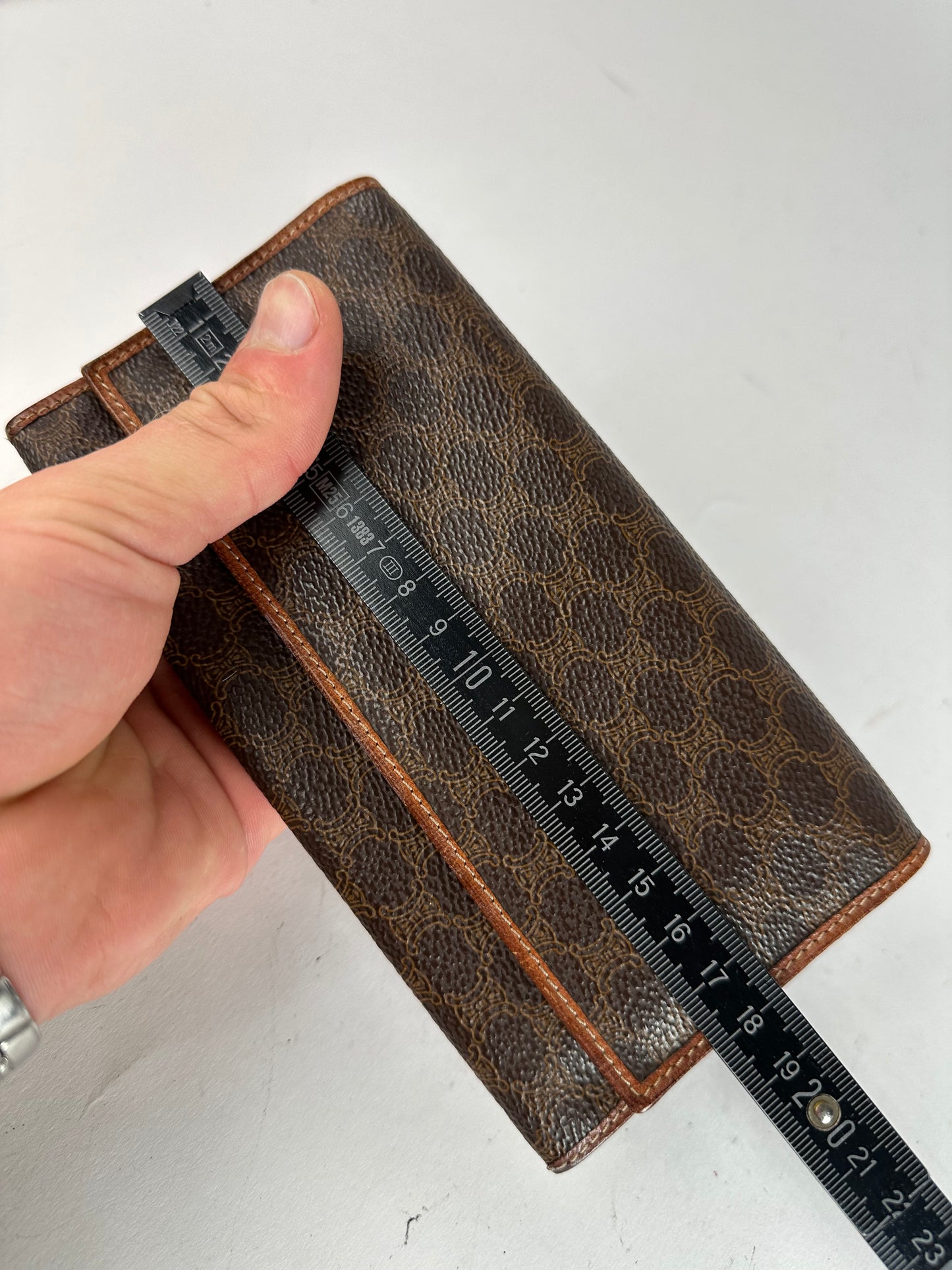 Vintage Celine Paris Triomphe Monogram Leather ID Holder Vrown