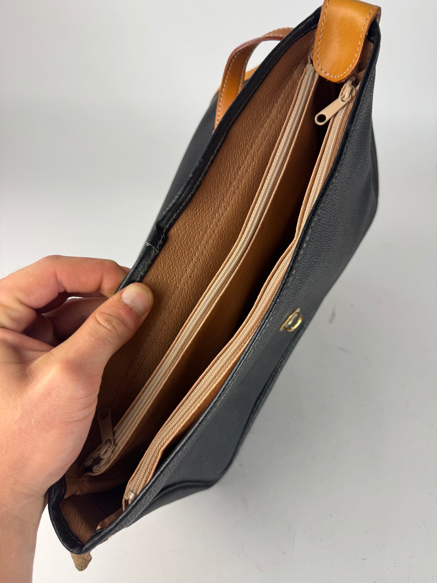 Vintage Courreges 2Way Leather handbag black brown