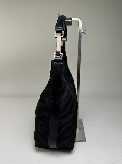 Vintage Gucci Nylon Shoulder Bag Black Silver