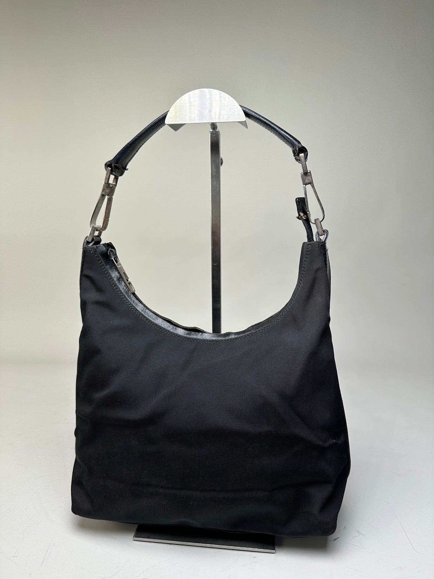 Vintage Gucci Nylon Shoulder Bag Black Silver