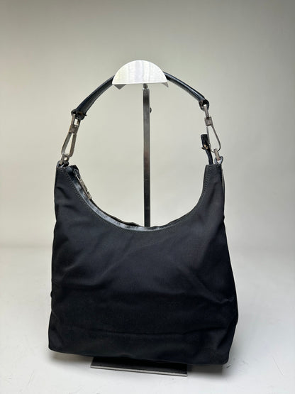 Vintage Gucci Nylon Shoulder Bag Black Silver