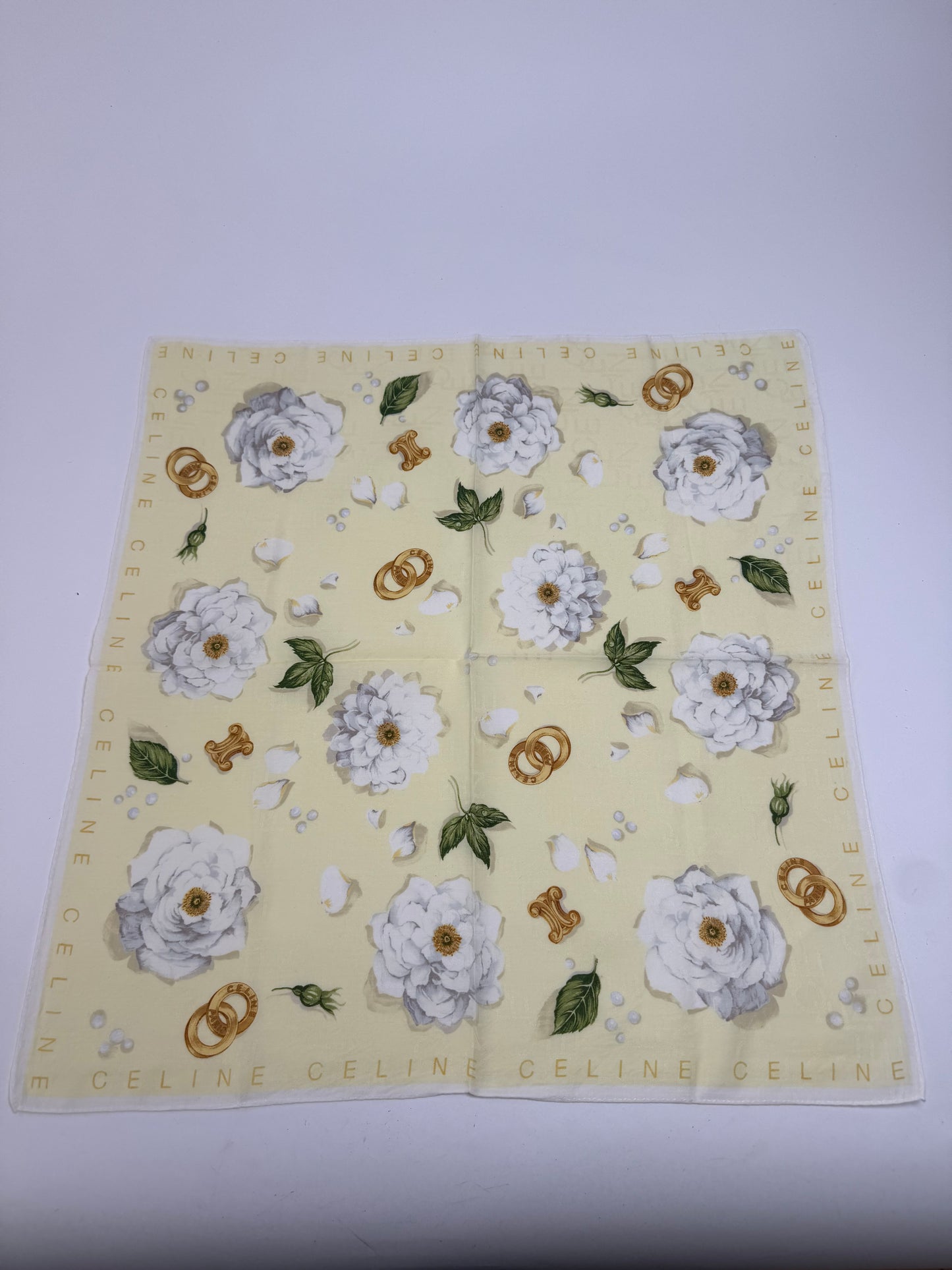 Vintage Celine Floral Scarf yellow white
