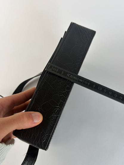 Vintage Versace Crocodile-Effect Flap Crossbody Bag Black Silver
