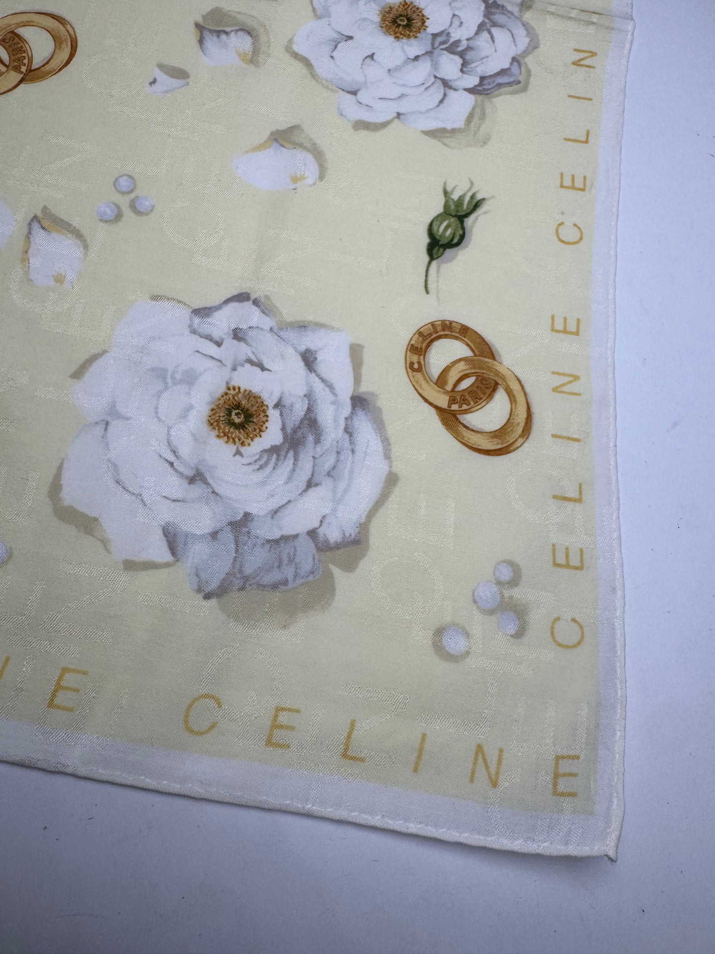 Vintage Celine Floral Scarf yellow white