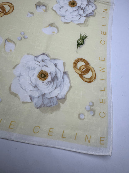Vintage Celine Floral Scarf yellow white