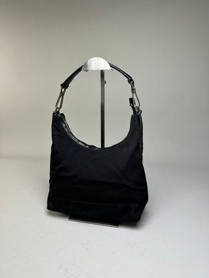Vintage Gucci Nylon Shoulder Bag Black Silver