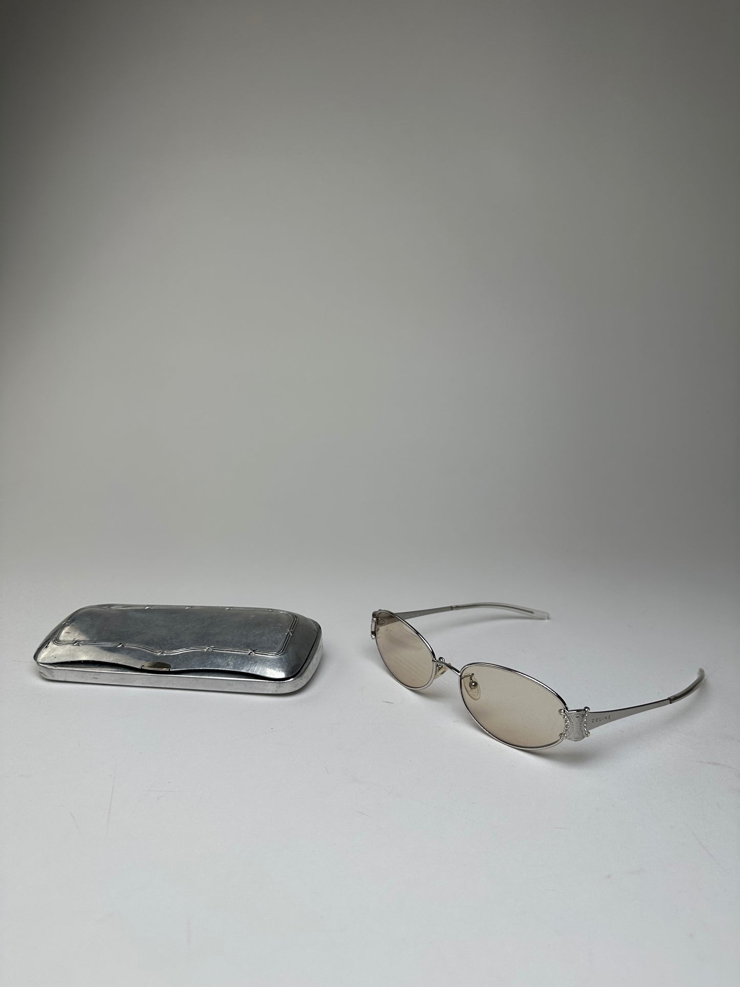 Vintage Celine Triomphe Oval Metal Sunglasses Silver