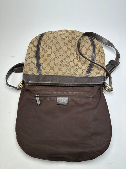 Vintage Gucci Monogram D-Ring Shoulder / Crossbody Bag Beige Brown