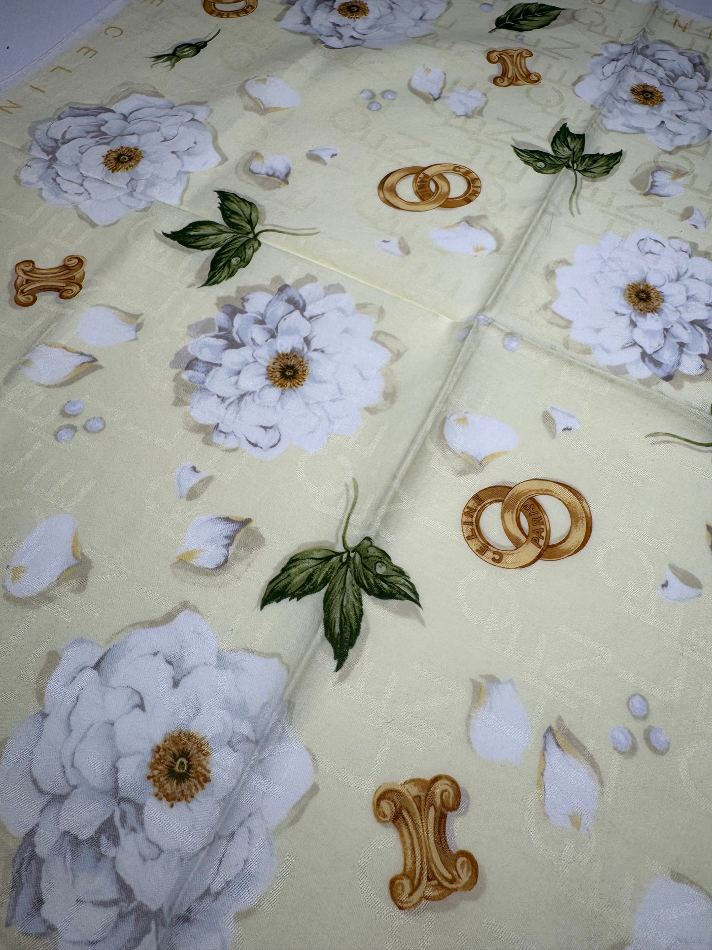 Vintage Celine Floral Scarf yellow white