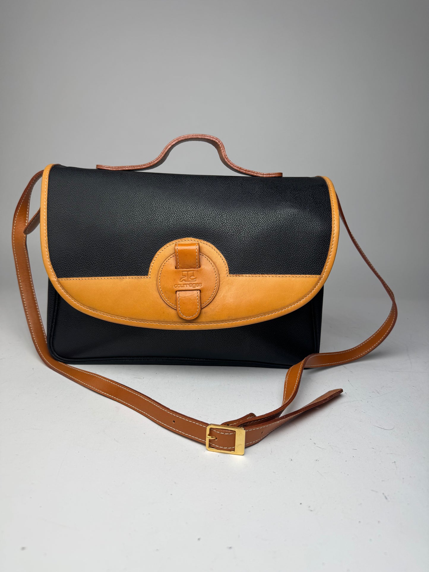 Vintage Courreges 2Way Leather handbag black brown