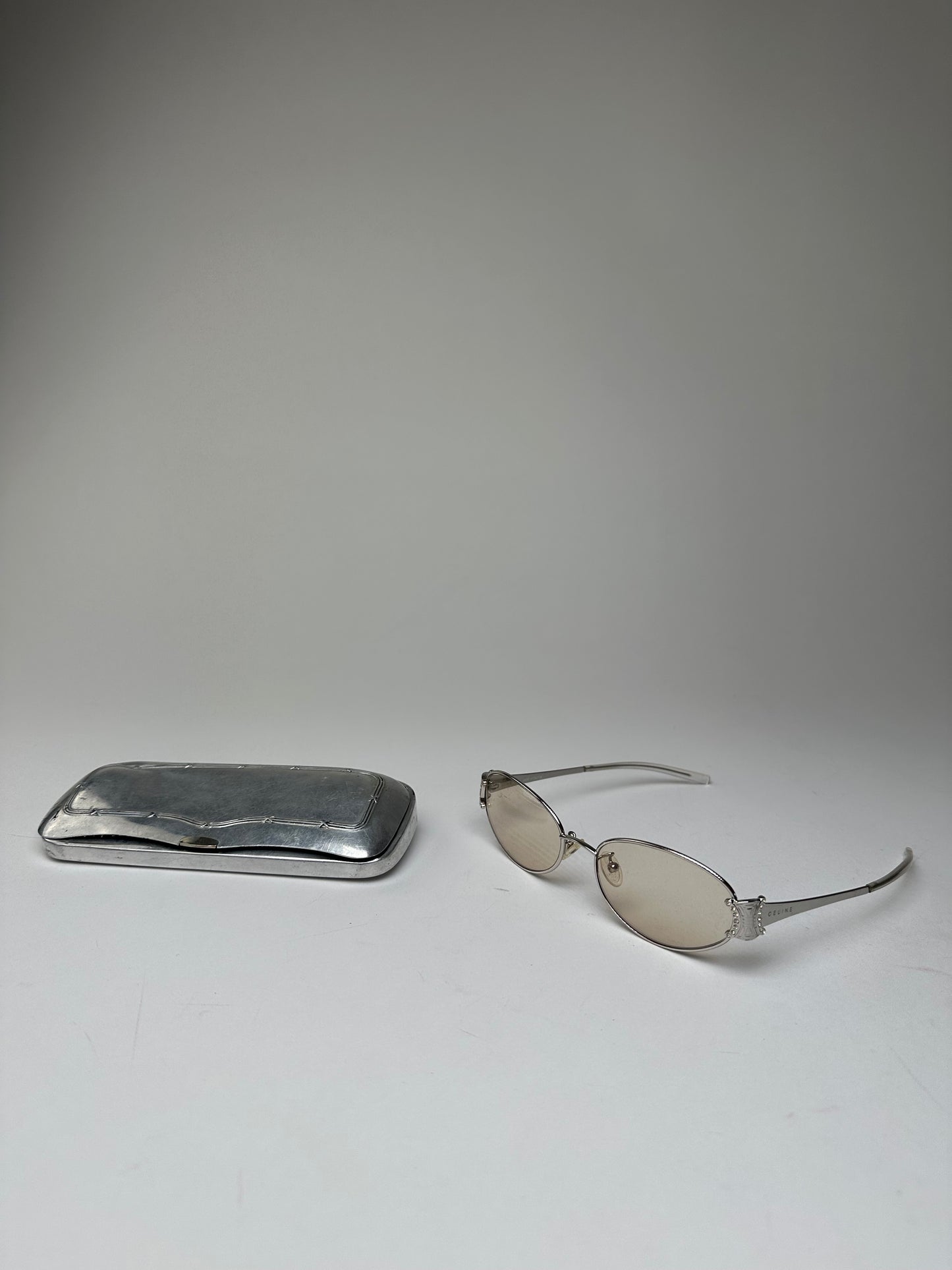 Vintage Celine Triomphe Oval Metal Sunglasses Silver