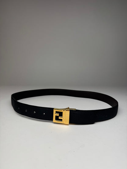 Vintage Fendi FF Leather Belt Black