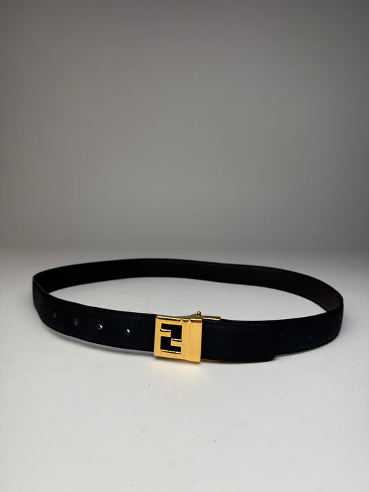 Vintage Fendi FF Leather Belt Black