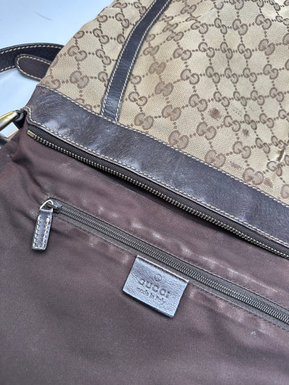 Vintage Gucci Monogram D-Ring Shoulder / Crossbody Bag Beige Brown
