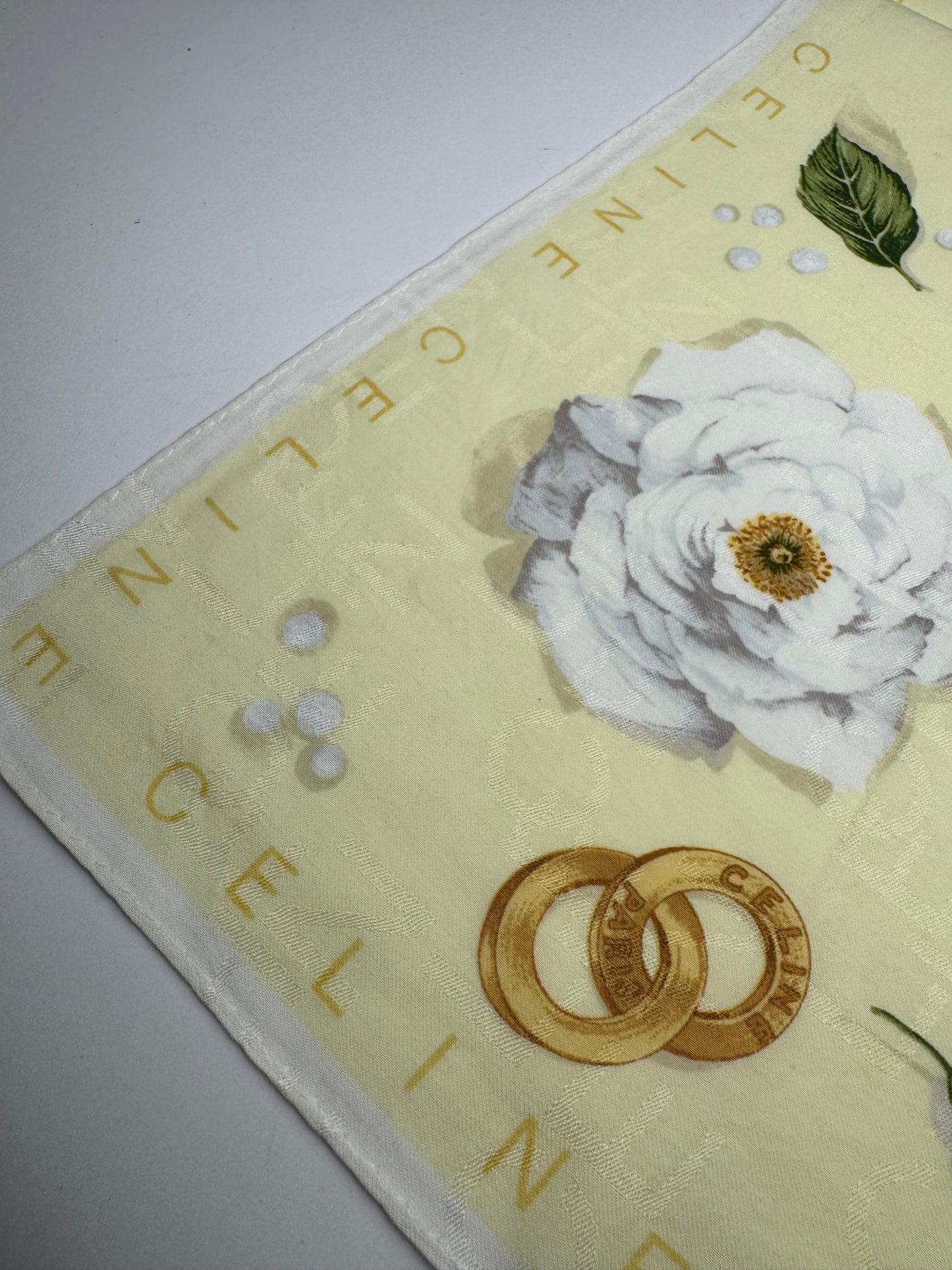 Vintage Celine Floral Scarf yellow white