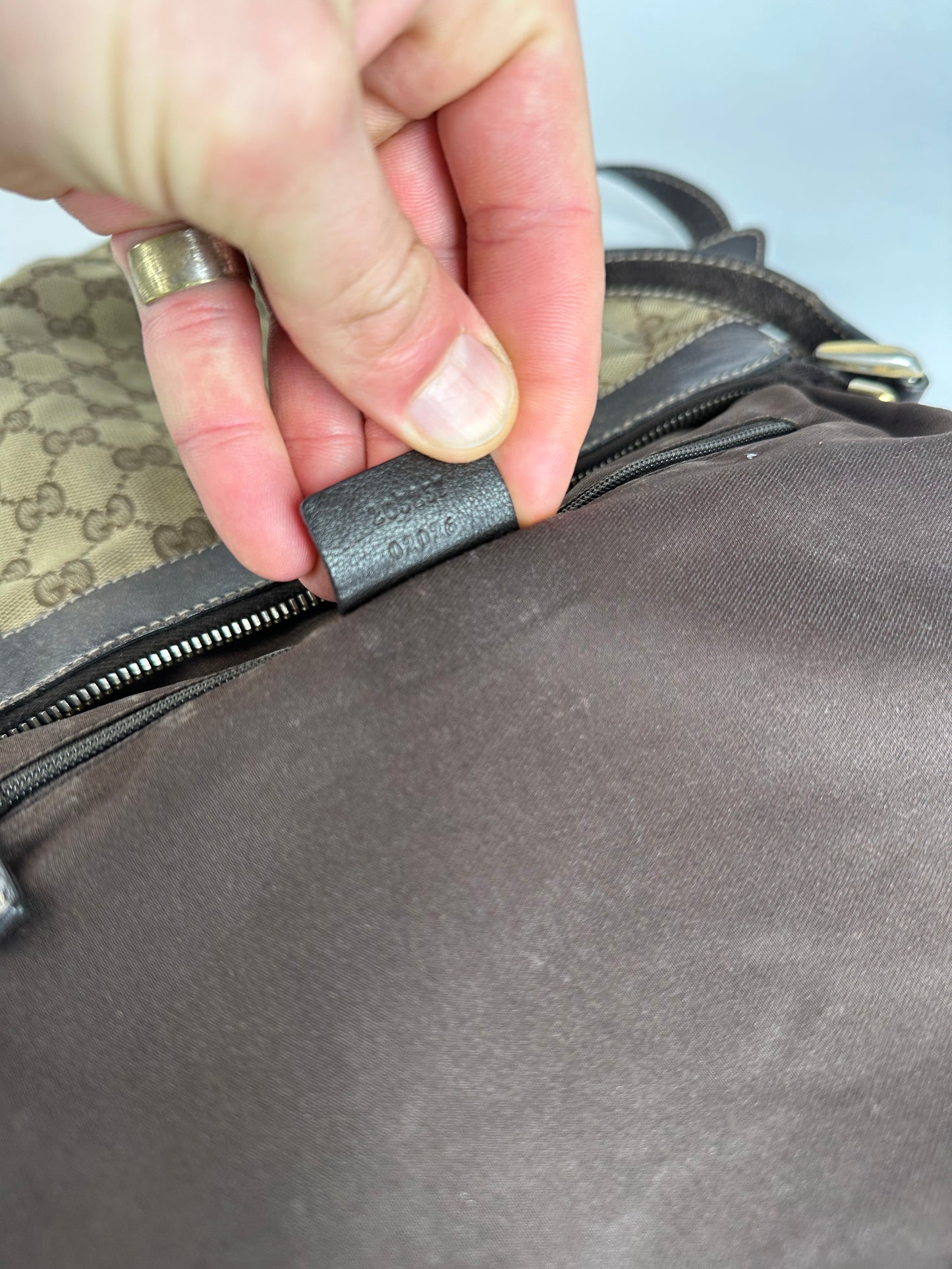 Vintage Gucci Monogram D-Ring Shoulder / Crossbody Bag Beige Brown