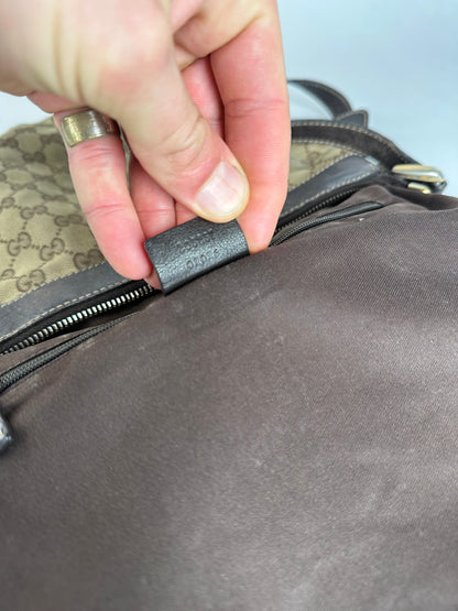 Vintage Gucci Monogram D-Ring Shoulder / Crossbody Bag Beige Brown