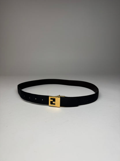 Vintage Fendi FF Leather Belt Black