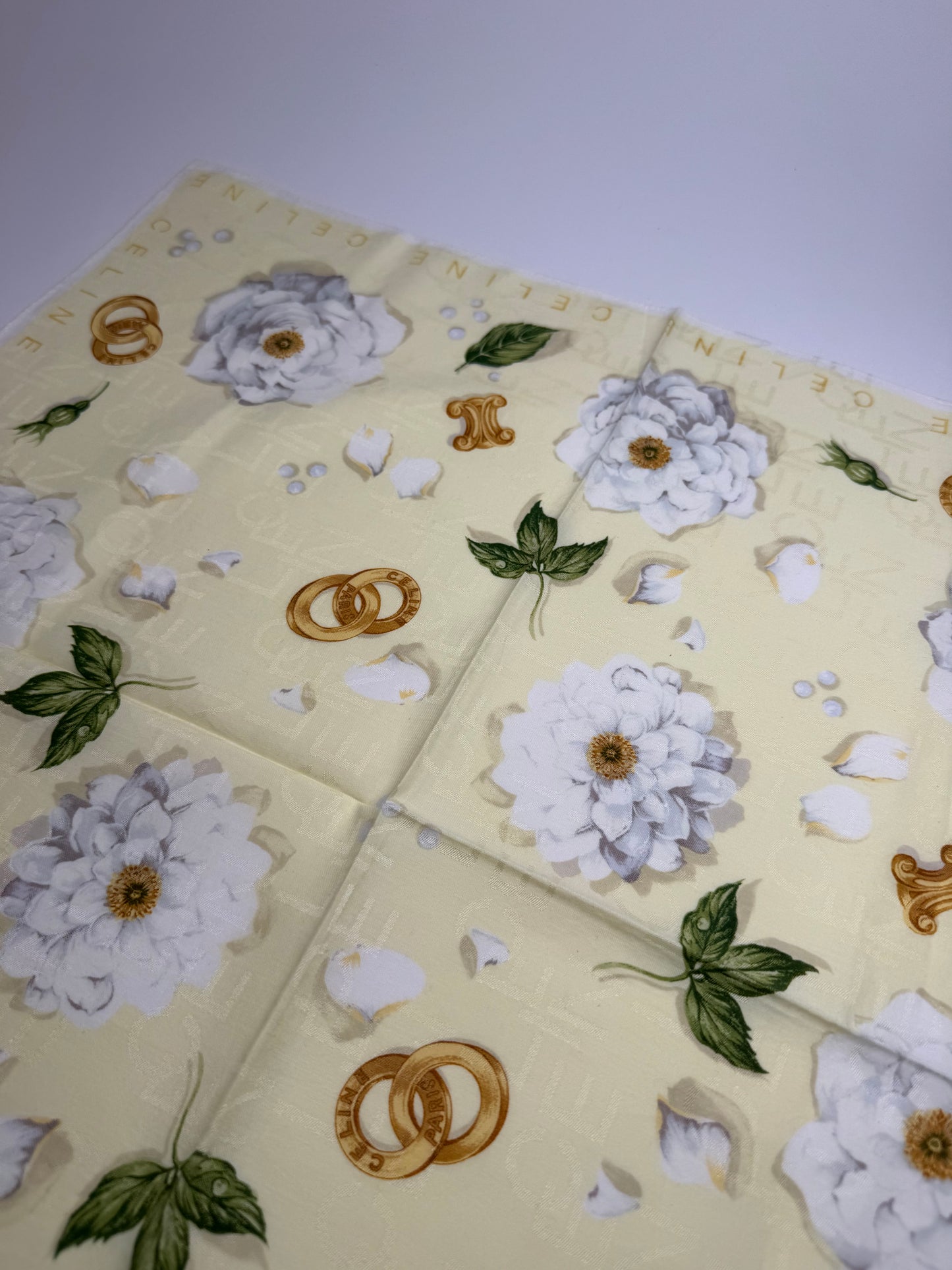 Vintage Celine Floral Scarf yellow white