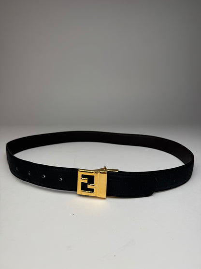 Vintage Fendi FF Leather Belt Black