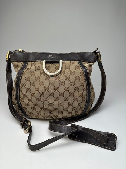 Vintage Gucci Monogram D-Ring Shoulder / Crossbody Bag Beige Brown