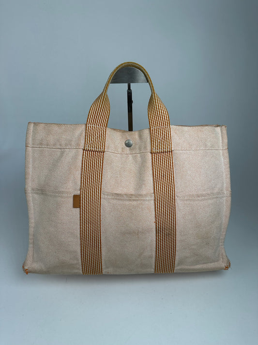 Vintage Hermes Shopper Bag Beige Orange