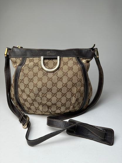 Vintage Gucci Monogram D-Ring Shoulder / Crossbody Bag Beige Brown