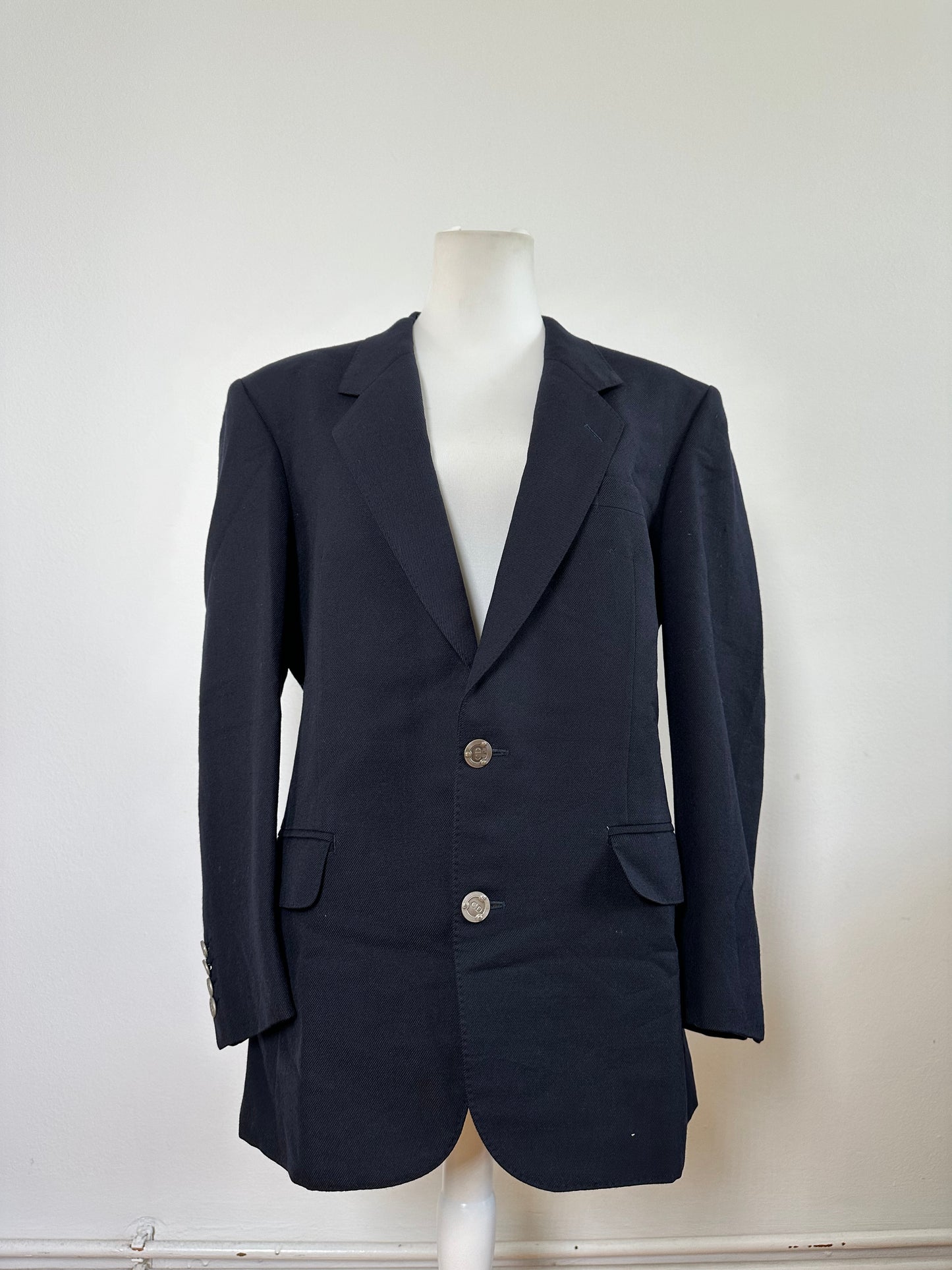 Vintage Dior Men's Cotton Blazer Navy Gold M