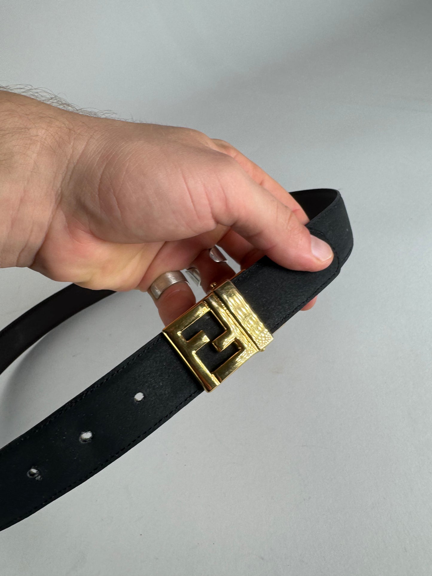 Vintage Fendi FF Leather Belt Black
