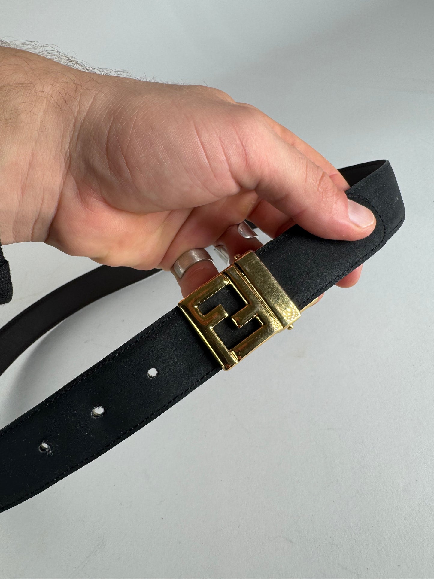 Vintage Fendi FF Leather Belt Black