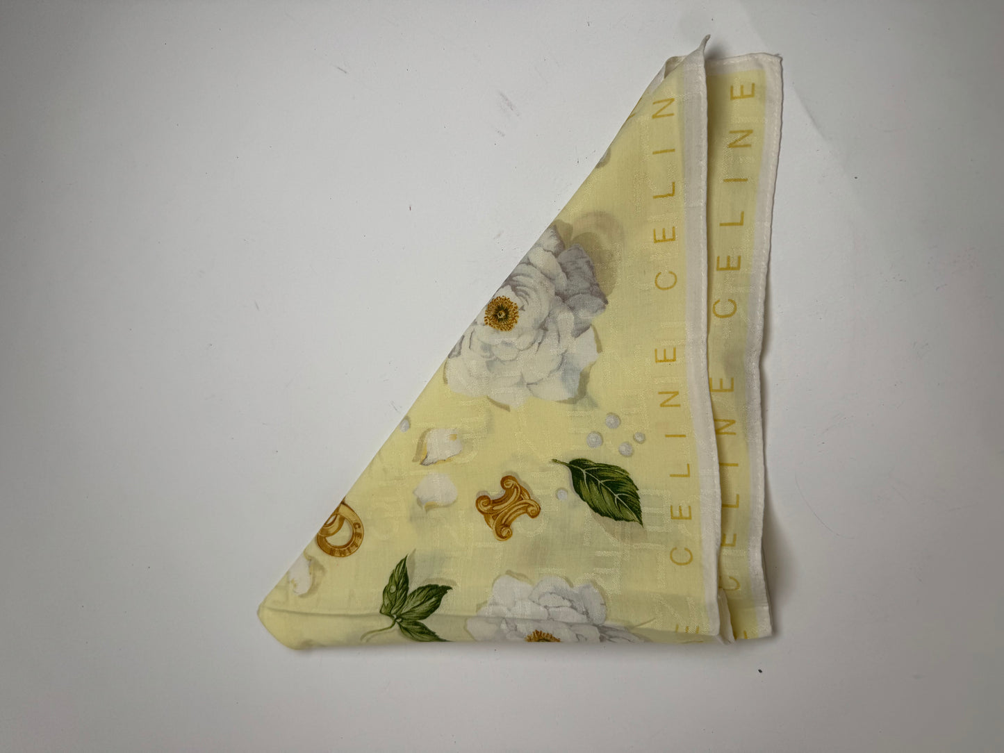 Vintage Celine Floral Scarf yellow white