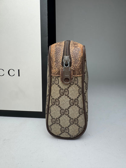 Vintage Gucci Ophidia Monogram Leather Clutch Grey Brown