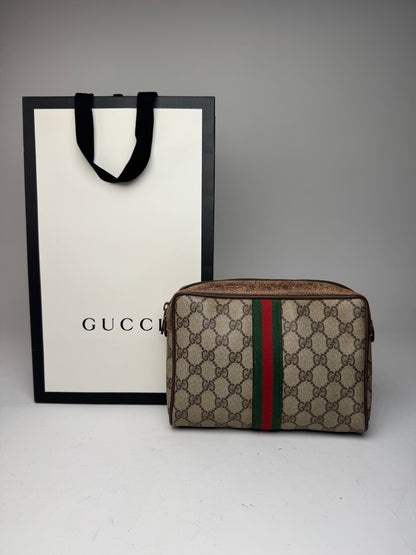 Vintage Gucci Ophidia Monogram Leather Clutch Grey Brown