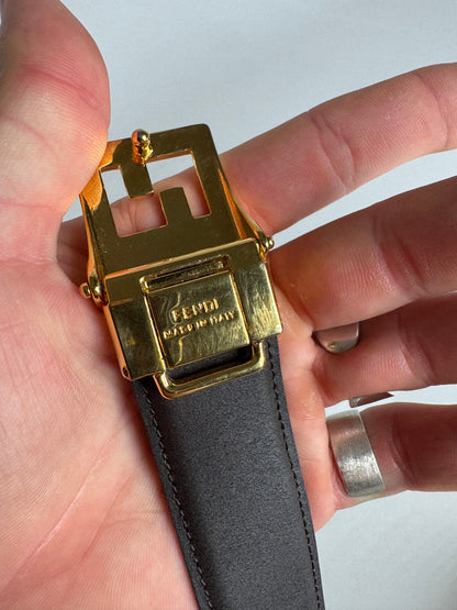 Vintage Fendi FF Leather Belt Black