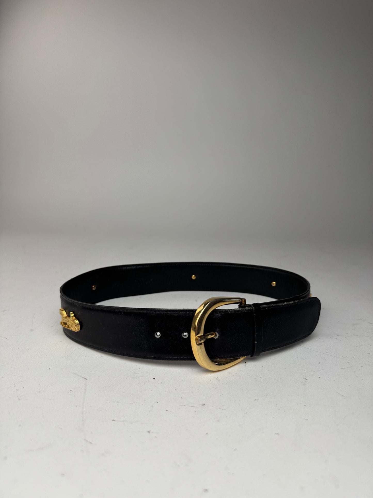 Vintage Celine Leather Carriage Leather Belt black