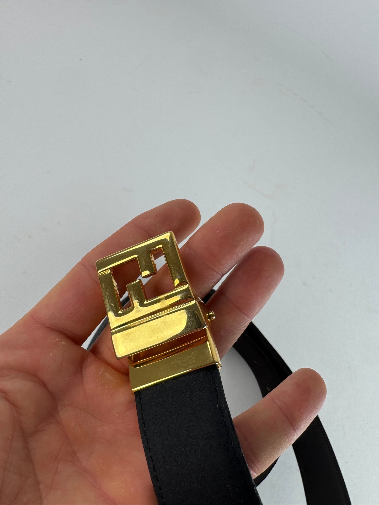Vintage Fendi FF Leather Belt Black