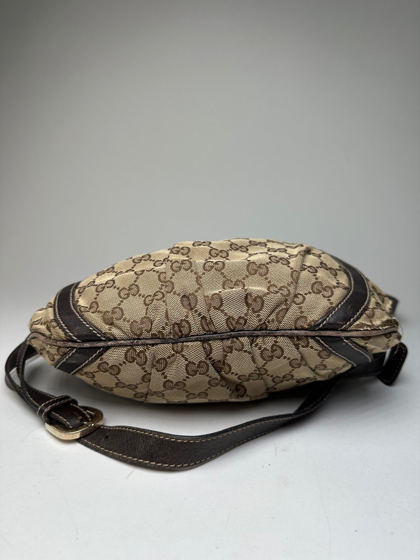 Vintage Gucci Monogram D-Ring Shoulder / Crossbody Bag Beige Brown